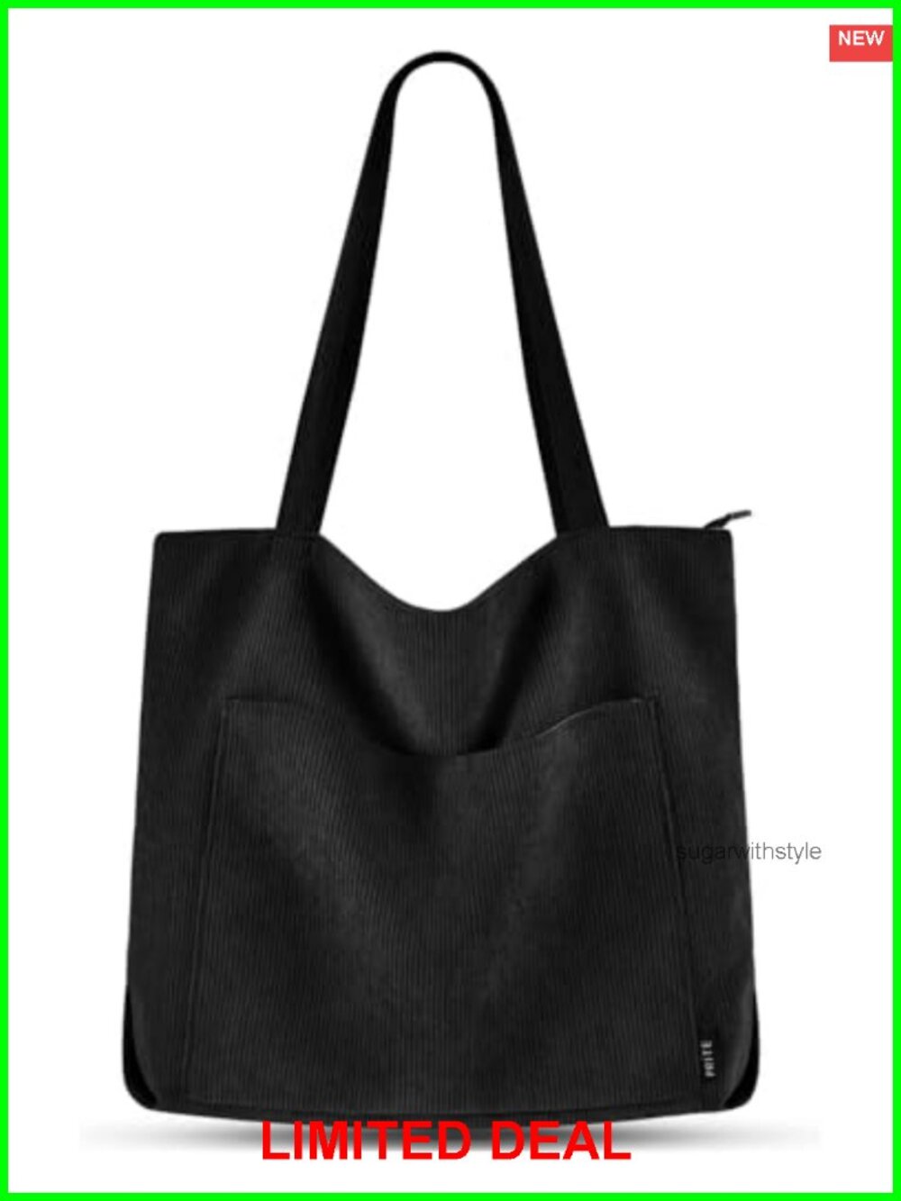 Prite Corduroy Tote Bag Large Shoulder Bag with Zipper Pockets